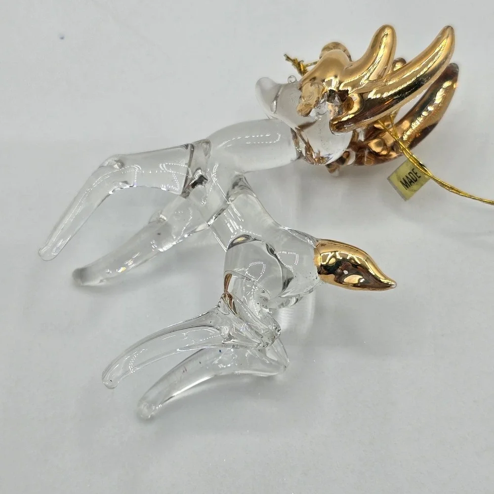 Vintage Spun Glass Reindeer Figure Ornament Painted Gold‎ Accents Deer Prancing
